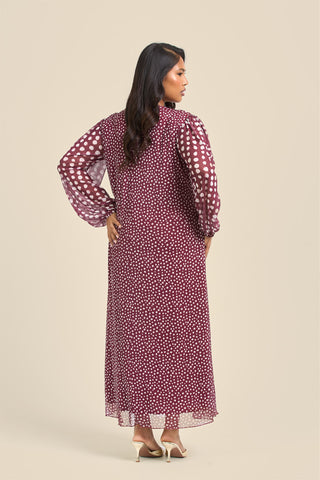Curve Balloon Sleeve Mixed Polka Dot Midi Dress
