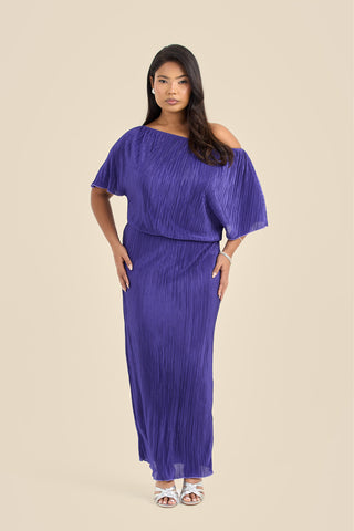 Plus Size Purple Plisse Midaxi Dress with Drop Shoulders