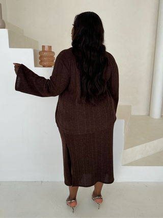 Curve brushed knit v neck chocolate flare sleeve jumper