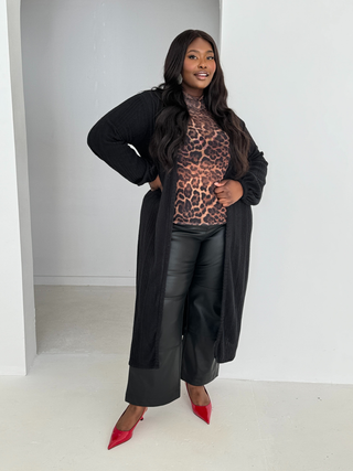 Curve brushed knit balloon sleeve black midaxi cardigan