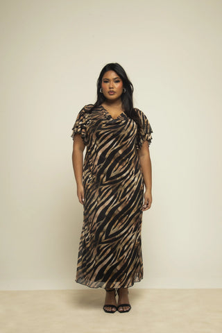 Curve flutter sleeve Zebra print midaxi dress