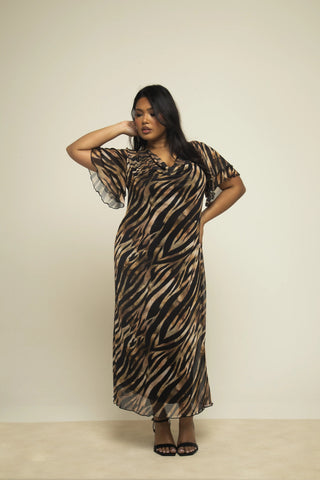 Curve flutter sleeve Zebra print midaxi dress