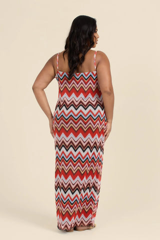 Curve Strappy Mesh Maxi Dress in Zig Zag Print