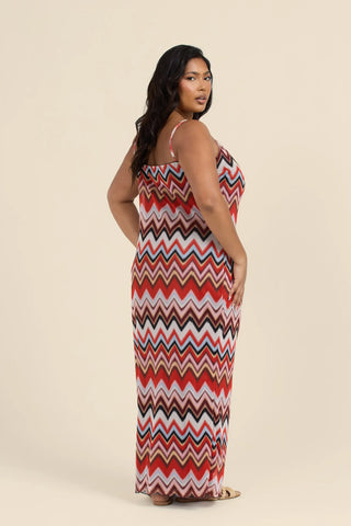 Curve Strappy Mesh Maxi Dress in Zig Zag Print
