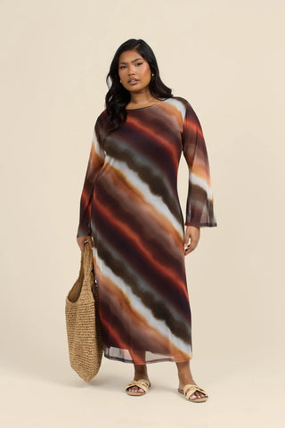 Curve flare sleeve loose fit midi dress in Ombre stripe print