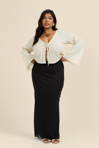 Curve Mesh straight fit maxi skirt in black