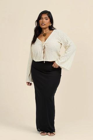 Curve Mesh straight fit maxi skirt in black