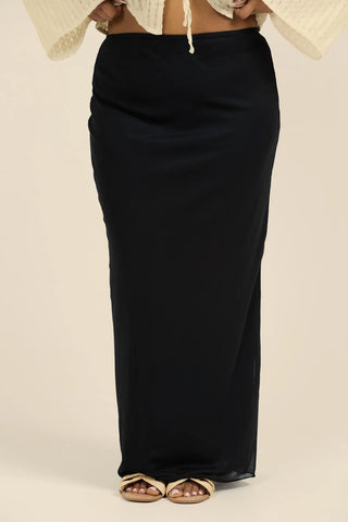 Curve Mesh straight fit maxi skirt in black