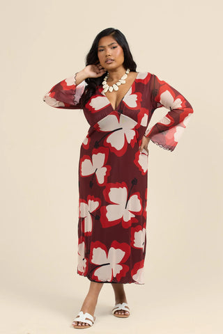 Curve Oversized Floral Flare Sleeve Midi Dress