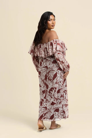 Curve Ruffle Bardot Abstract Floral Midaxi Dress