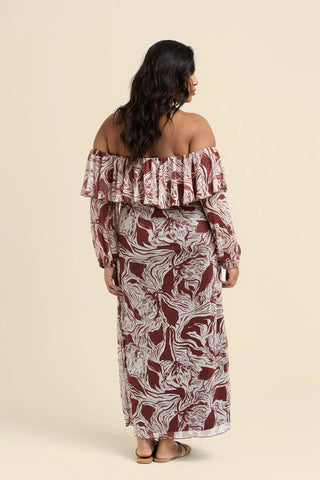 Curve Ruffle Bardot Abstract Floral Midaxi Dress