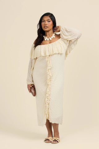 Curve Ruffle Bardot Textured Midaxi Dress