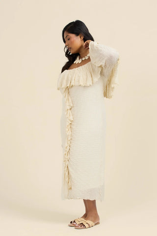 Curve Ruffle Bardot Textured Midaxi Dress