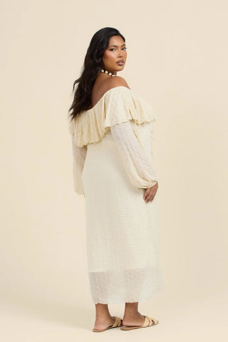 Curve Ruffle Bardot Textured Midaxi Dress