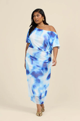 Curve Drop Shoulder Tie Dye Midaxi Dress