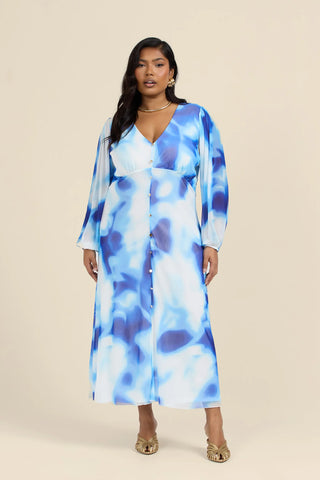 Curve Tie Dye Button Front Midi Dress