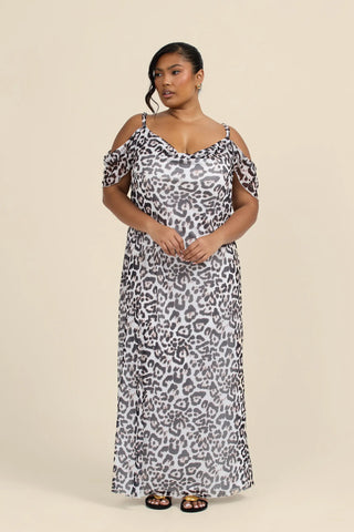 Curve Cold Shoulder Leopard Print Maxi Dress