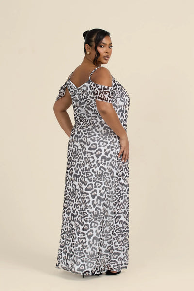 Curve Leopard Print Flare Sleeve V Neck Mini Skater Dress