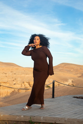 Curve Textured Flare Sleeve Maxi Dress