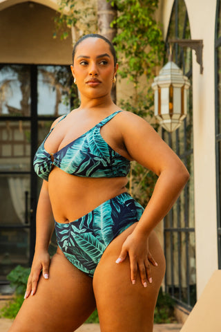 Curve Palm Print Bikini Set