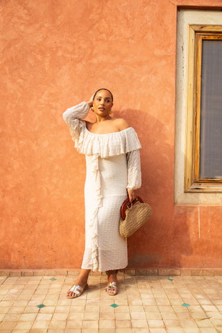 Curve Ruffle Bardot Textured Midaxi Dress