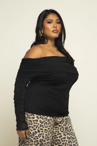 Curve Bardot mesh top in black
