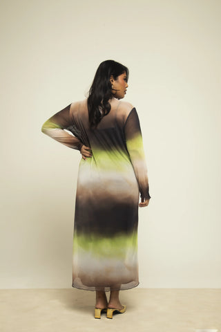 Curve Green and Chocolate Ombre Loose Fit Midi Dress