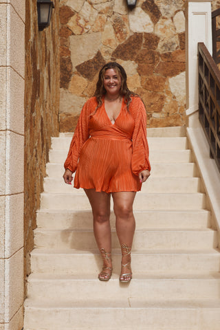 FASHION SZN X ASHLEIGH HUISH Balloon sleeve playsuit in Bright orange