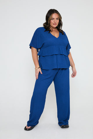 Textured loose fit trousers in cobalt