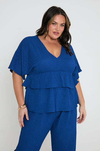 loose fit textured top in cobalt