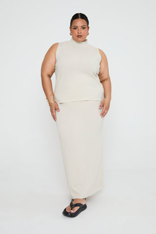 Textured Crinkle stretch straight fit maxi skirt in Stone