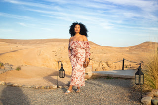 Curve Ruffle Bardot Abstract Floral Midaxi Dress