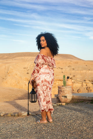 Curve Ruffle Bardot Abstract Floral Midaxi Dress