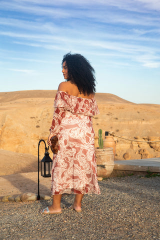 Curve Ruffle Bardot Abstract Floral Midaxi Dress