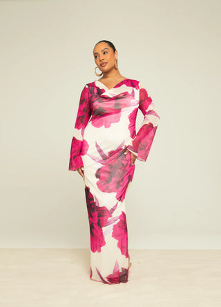 Curve Bold Floral Print Cowl Neck Maxi Dress
