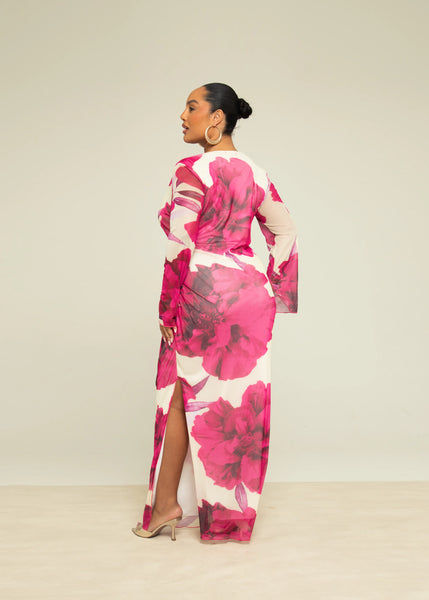 Vibrant Bloom Cowl Neck Maxi Dress