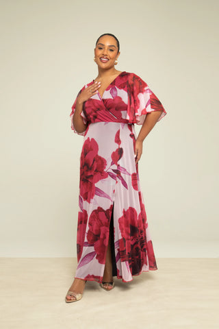 Curve Angel Sleeve Bold Floral Maxi Dress