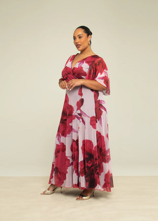 Curve Angel Sleeve Bold Floral Maxi Dress