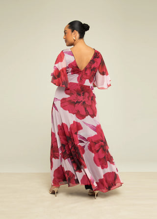 Curve Angel Sleeve Bold Floral Maxi Dress
