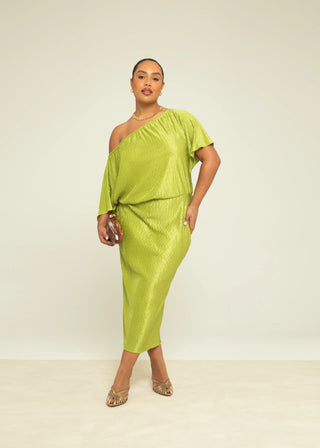 Curve Chevron Pleat Drop Shoulder Midaxi Dress
