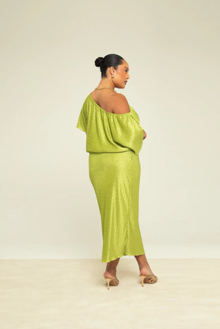 Curve Chevron Pleat Drop Shoulder Midaxi Dress