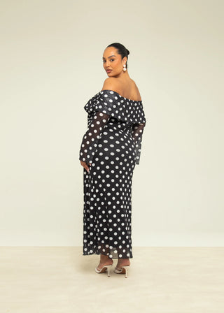Curve Polka Dot Bardot Mesh Midi Dress