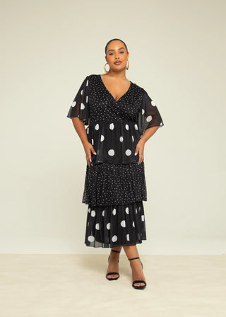 Curve Mixed Polka Dot Ruffle Midaxi Dress