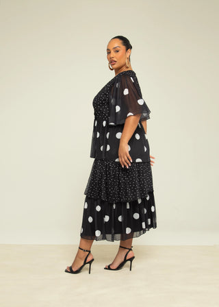 Curve Mixed Polka Dot Ruffle Midaxi Dress