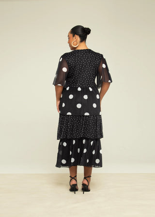 Curve Mixed Polka Dot Ruffle Midaxi Dress