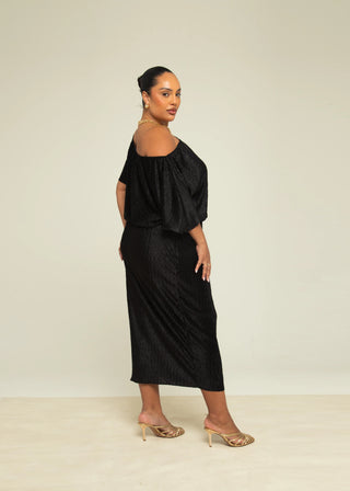 Curve Chevron Pleat Drop Shoulder Midaxi Dress