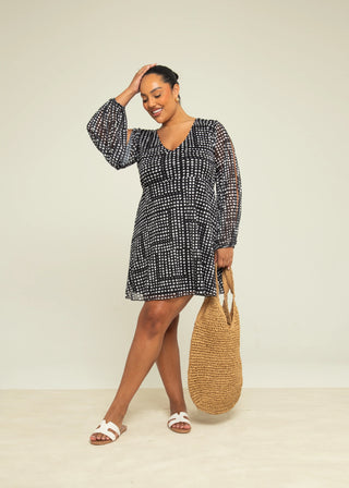 Curve Polka Dot Split Sleeve Mesh Swing Dress