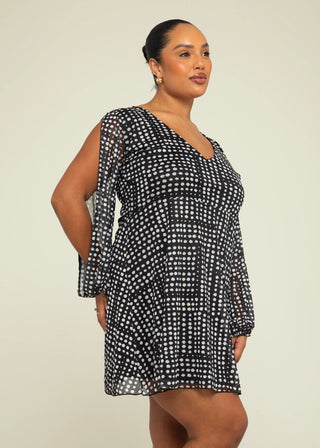 Curve Polka Dot Split Sleeve Mesh Swing Dress