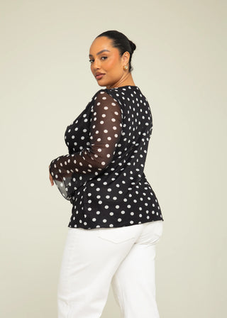 Curve Polka Dot Cowl Neck Flare Sleeve Top