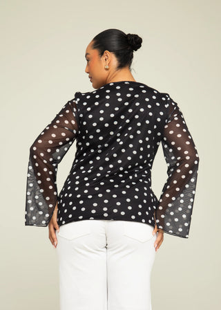 Curve Polka Dot Cowl Neck Flare Sleeve Top